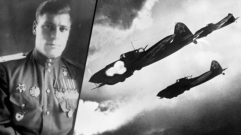     Герой Советского Союза Василий Иванович Андрианов / Советские лётчики на самолетах Ил-2 атакуют колонну противника РИА Новости Центральный музей Военно-воздушных сил / Федор Левшин