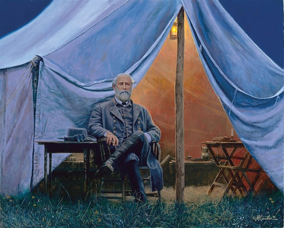 Генерал Роберт Ли у своей палатки в полевом лагере армии Северной Виргинии. Рисунок художника Дона Канстлера