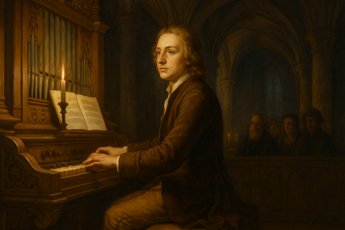 Иоганн Себастьян Бах в должности органиста церкви Св. Бонифация в Арнштадте.