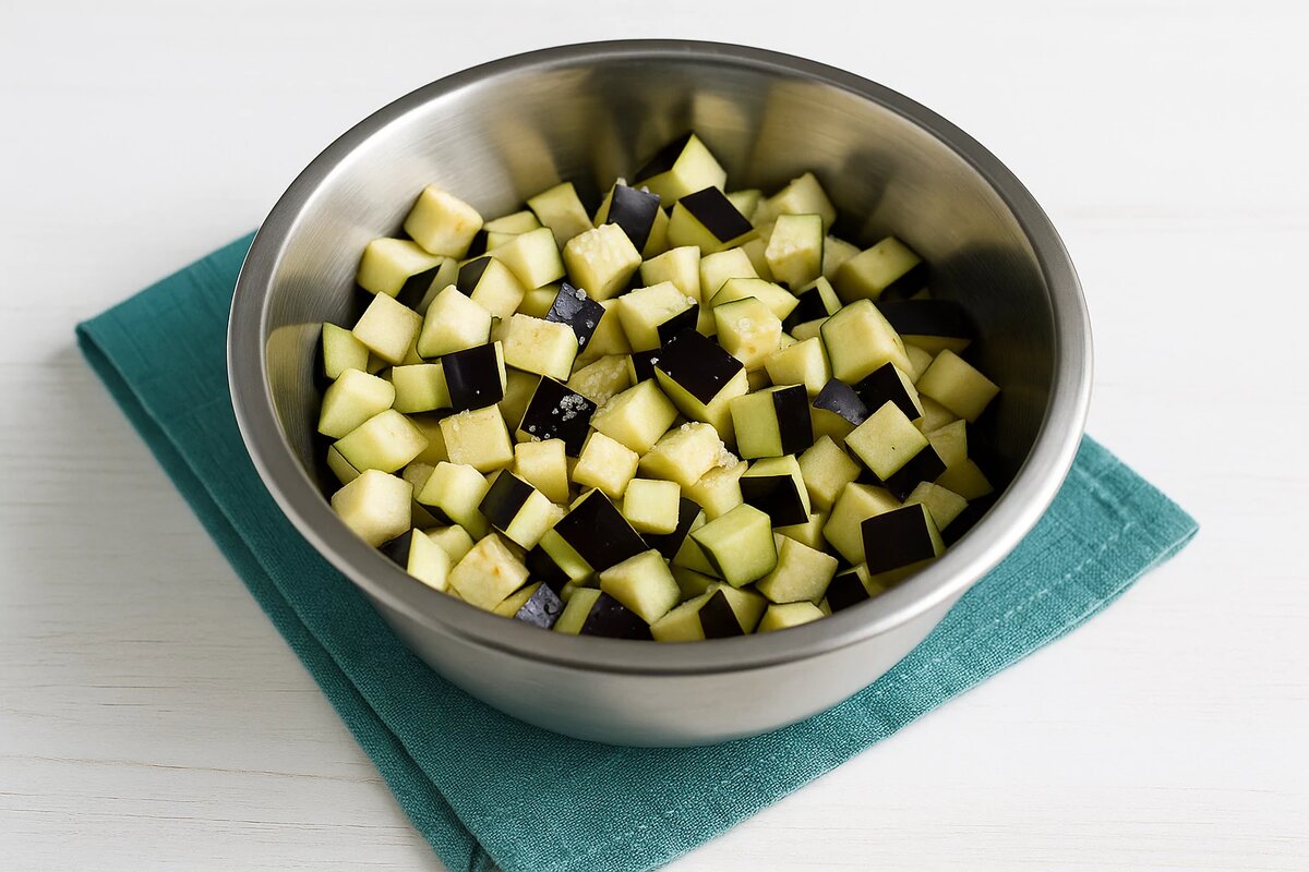 Баклажаны нарезаем кубиками