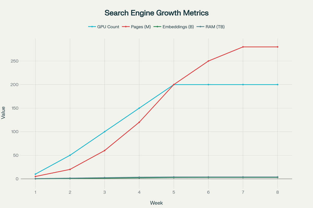 Эволюция масштаба поискового проекта Wilson Lin за 2 месяца разработки