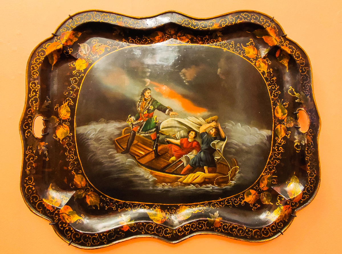 Поднос "Петр I  на Ладожском озере" 1870-е годы, Жостово