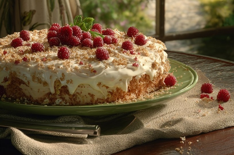 Медовик за 13 минут с малиновым слоем