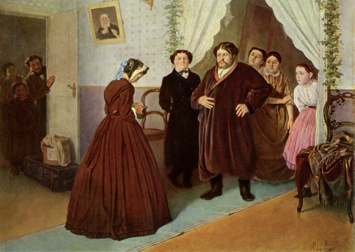 Василий Перов "Приезд гувентантки в купеческий дом". 