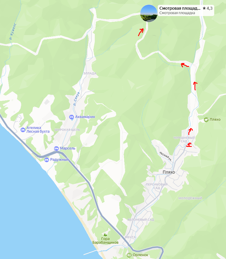 Карта района и точка с карликовыми дубами