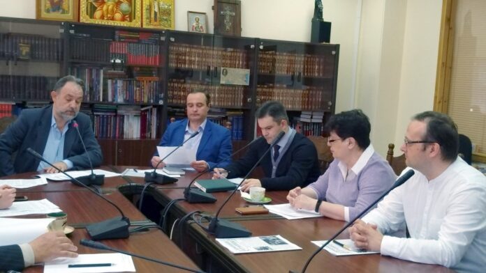 Изборский клуб. Конференция по 100-летию ОСР. Слева направо А.Половенко, С. Баранов, И.Иваненко, Л. Шеслер, А. Маркин