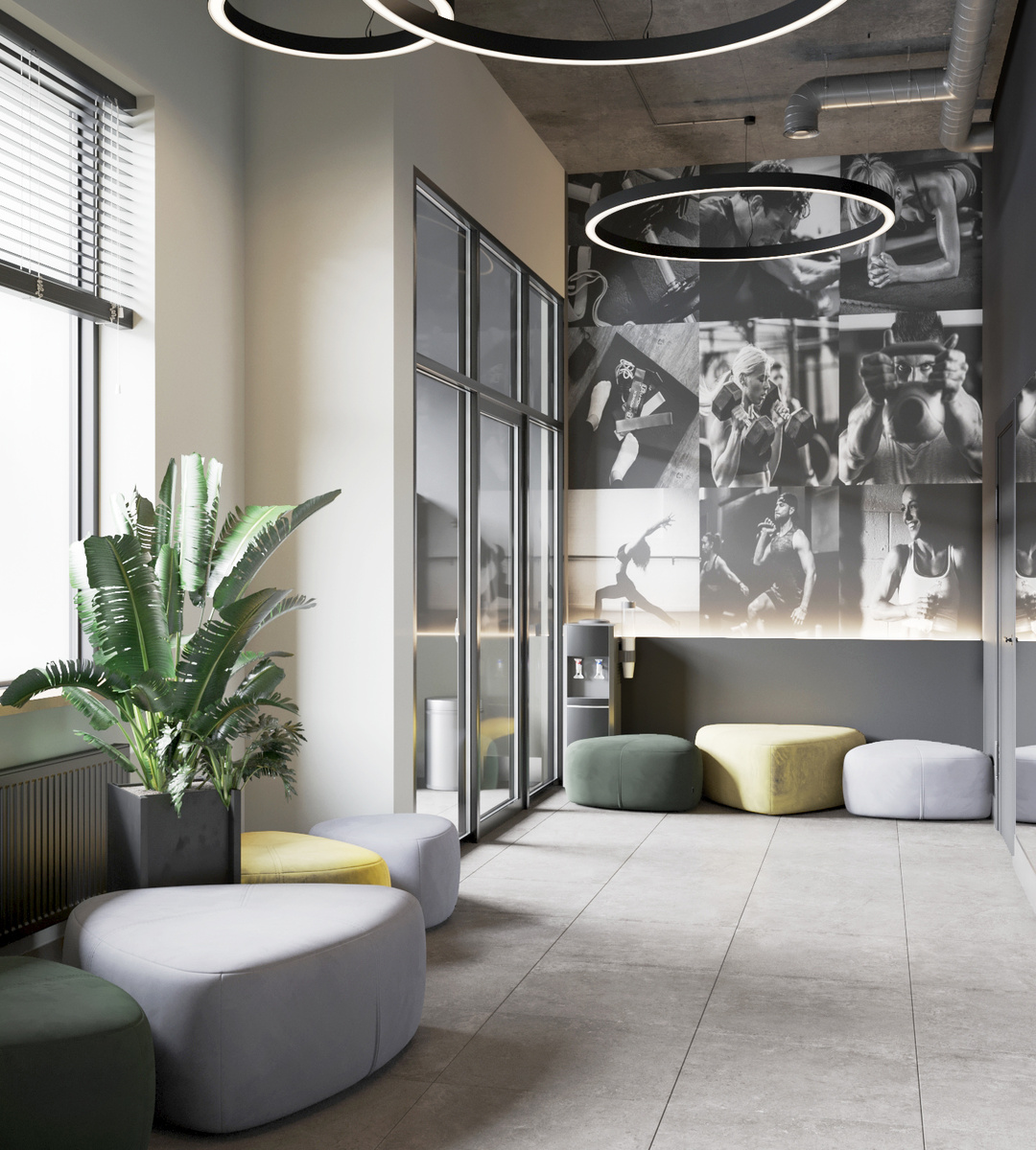Спортивный зал в ЖК «Фотограф», лобби. 