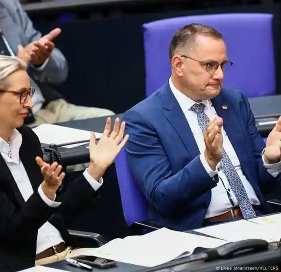 Лидеры АдГ Алис Вайдель и Тино ХрупаллаФото: Liesa Johannssen/REUTERS.