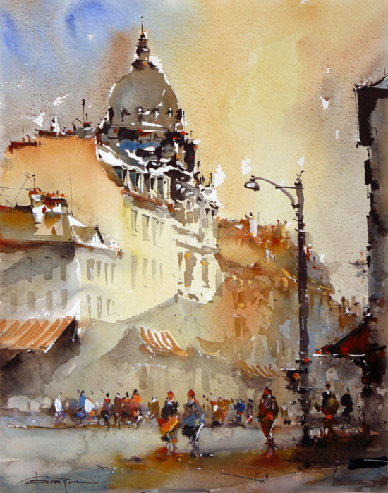 Тут так здорово небо решено, будто знойный солнечный протон падает на город