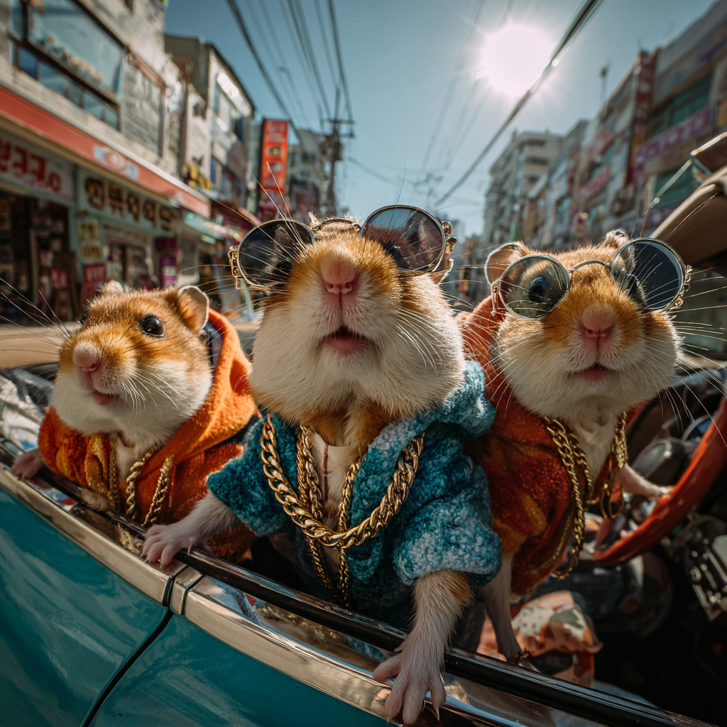 Три хомяка в золоте промчались по улицам на кабриолете