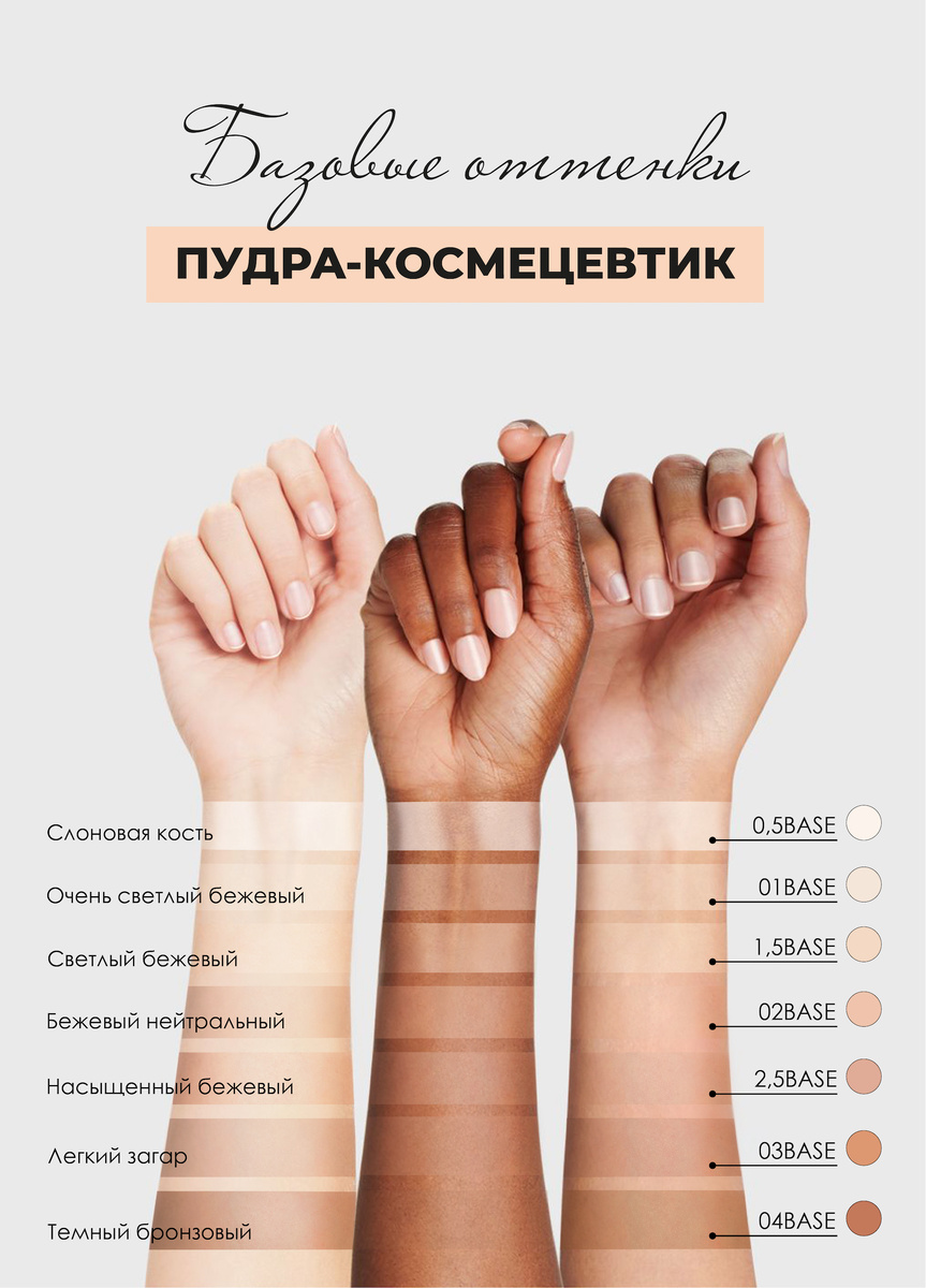 7 базовых оттенок пудры Natinco Hydra Healeary