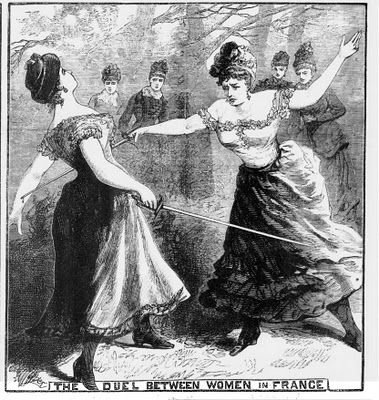 Очень сложно было найти подходящих дуэлирующих дам. Картинки либо изображают более поздний период, либо не понравятся дзену. Ну, пусть будет эта)) Она чуть менее не подходит, чем остальные)