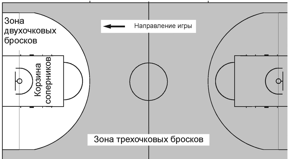 Зоны двух- и трехочковых бросков 