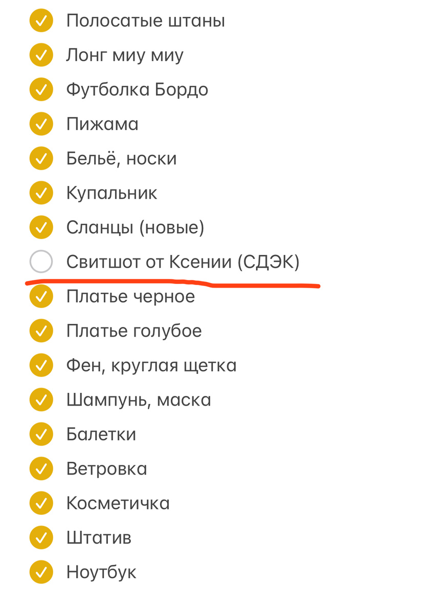 Это список моих вещей 