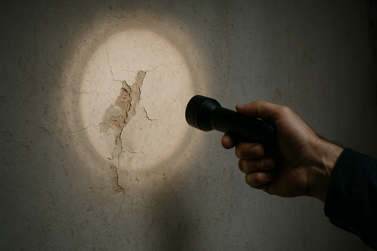 Например, попросите провести камерой с включенным фонариком по стене