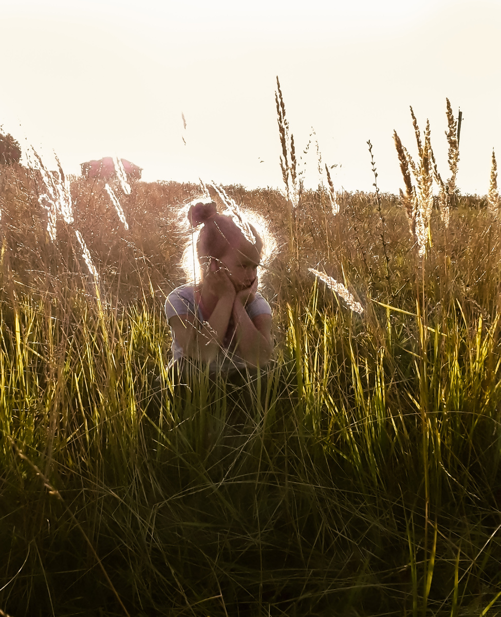 Солнце уже  садилось , оставались последние лучики. Поле. Деревня.