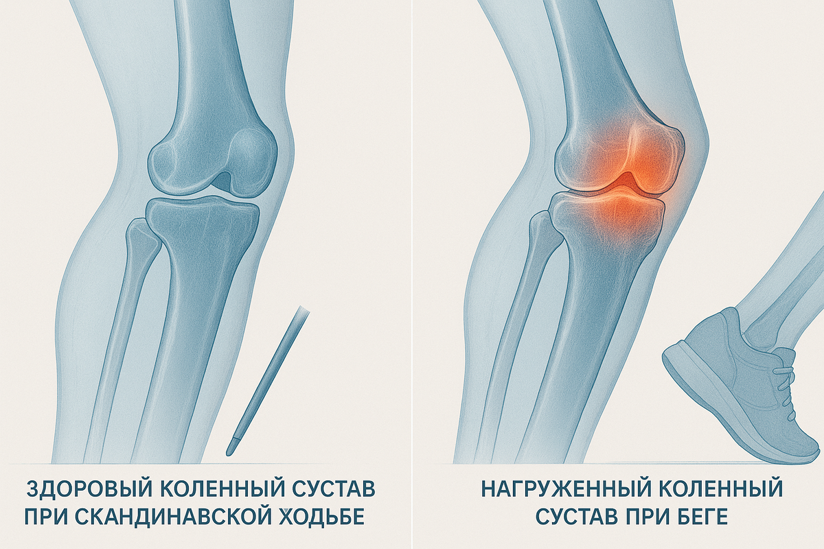 Здоровый и нагруженный сустав.
