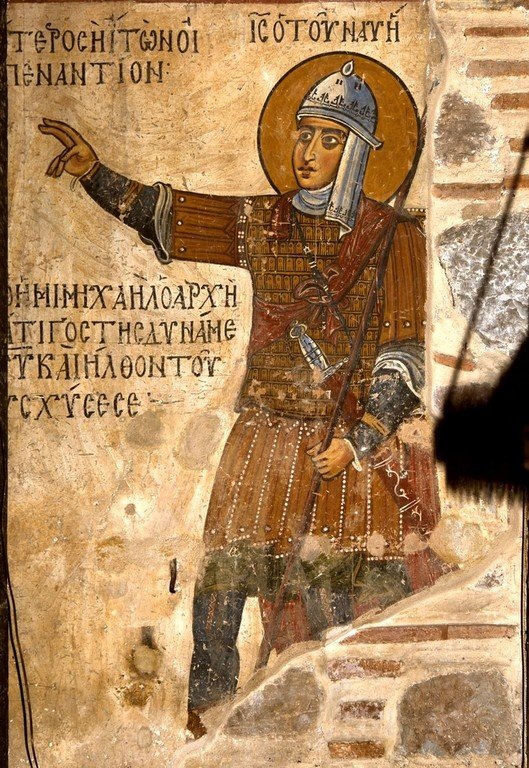 Святой праведный Иисус Навин. 11 в. Фреска в Осиос Лукас. Греция.