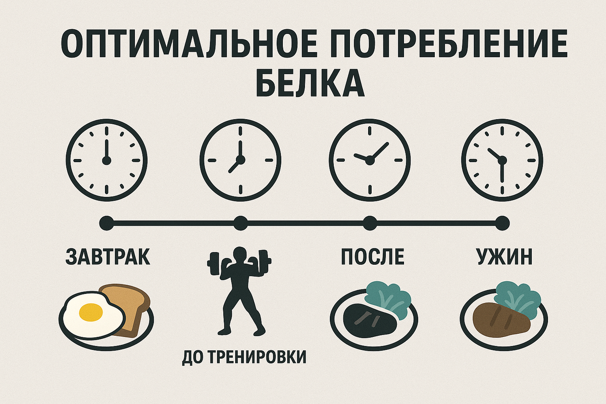 Инфографика: приёмы белка в течение дня.