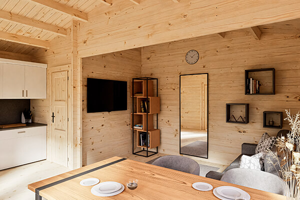 
Гостевой дом 24 — это полноценный сезонный дом, к которому стоит присмотреться: у него есть просторная комната 20,5 кв. м и помещение, в котором можно сделать кладовую, или душевую. Габариты по фундаменту — 5,5 Х 4,5 м.