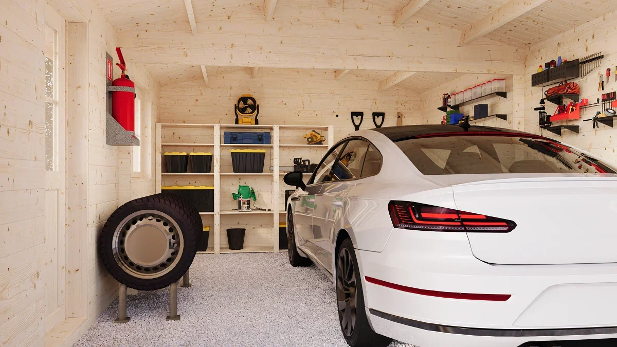 Гараж 20: Самый компактный гараж в «гаражной» серии от ТЕХНОНИКОЛЬ со стенами из двойного мини-бруса. Это позволяет сделать утепление внутри стены — и у вас теплая мастерская. Ширина гаража позволяет разместить вдоль стен стеллажи и поставить верстак. 