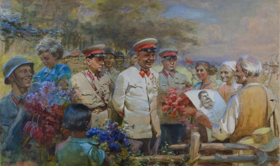 Тимошенко, Хрущев, Мехлис в Бессарабии. худ. А. Лавров, 1940