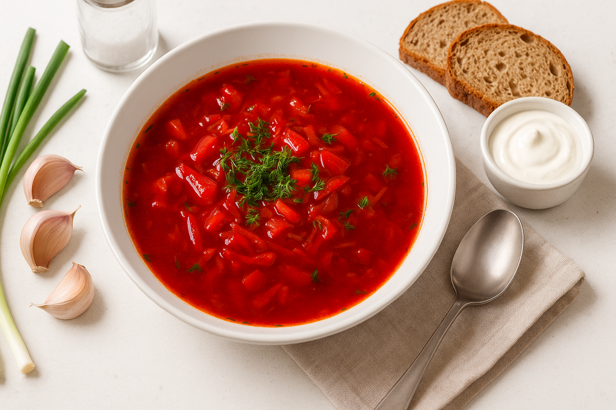 Красный борщ с зеленью