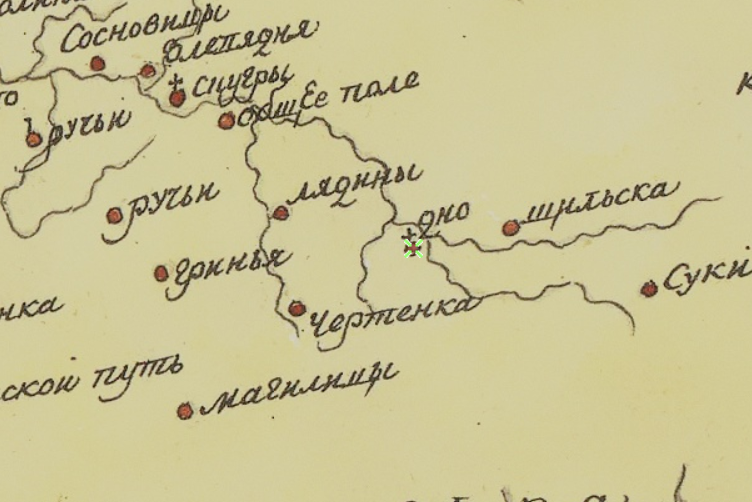 Фрагмент геометрической карты Псковского наместничества 1786 года 