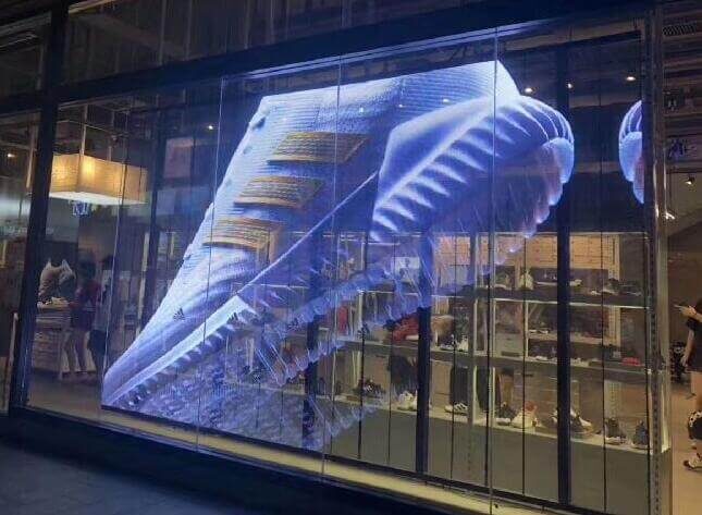 Витрина с прозрачным лед-экраном