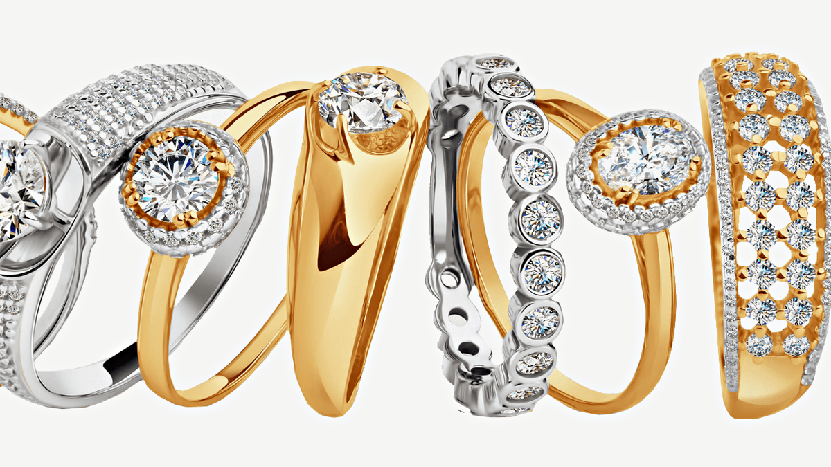 Золотые и серебрянные кольца с камнями