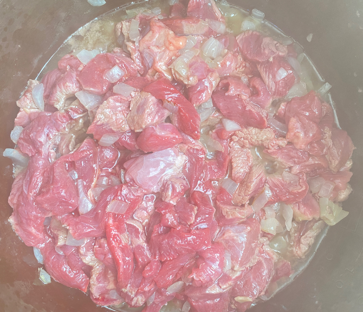 Говядина тушится в мультиварке с луком и морковью. Фото автора статьи 