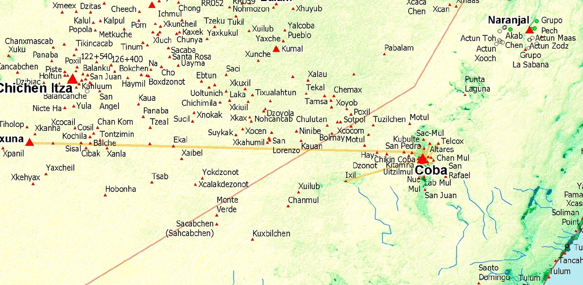 Часть карты с древними городами майя