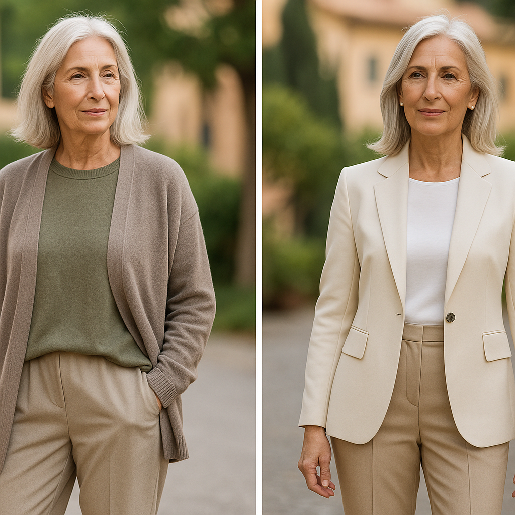 Меняем бесформенный кардиган на жакет с плечом и талией, силуэт сразу стройнее и увереннее