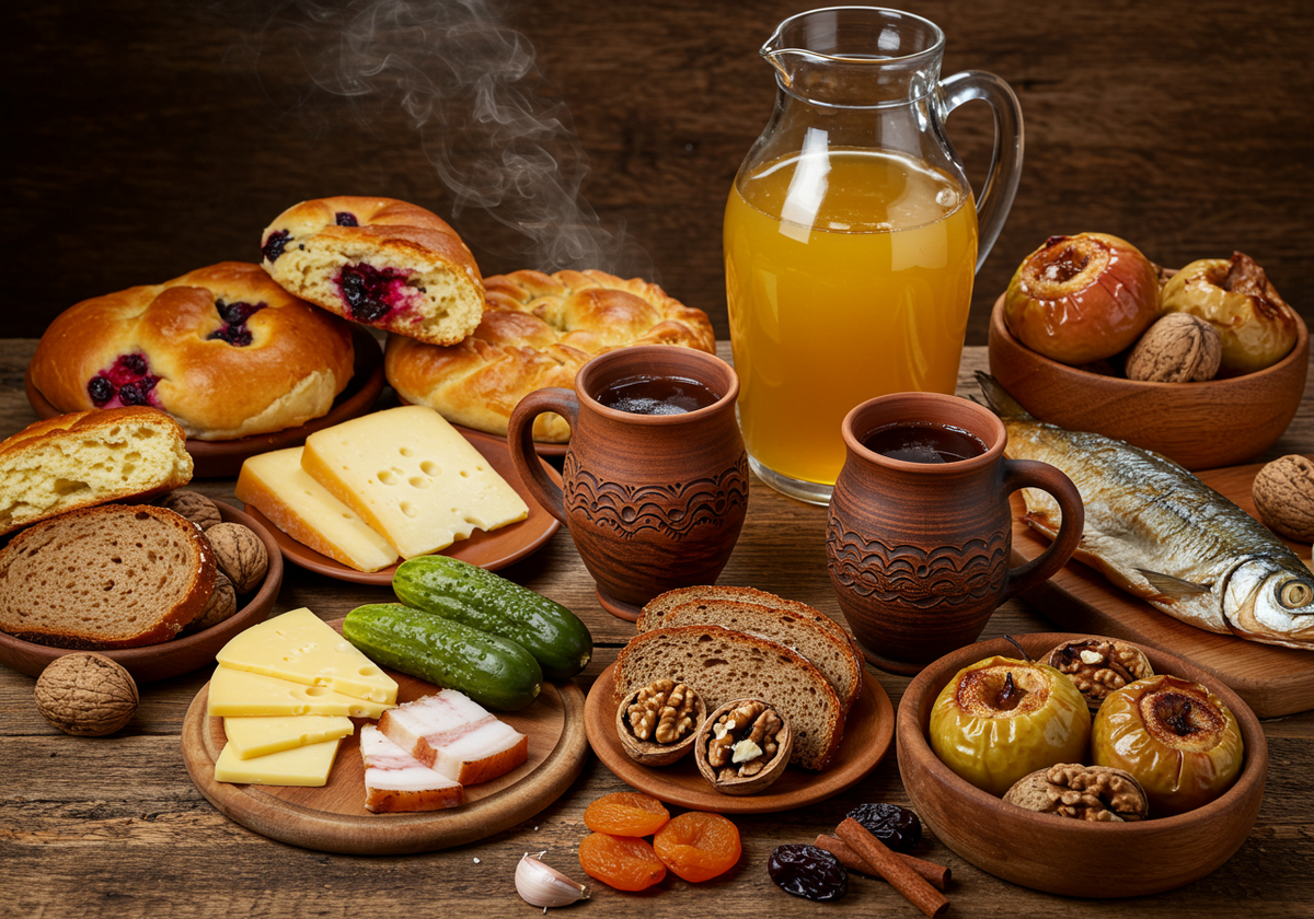 Медовуха с закусками на столе