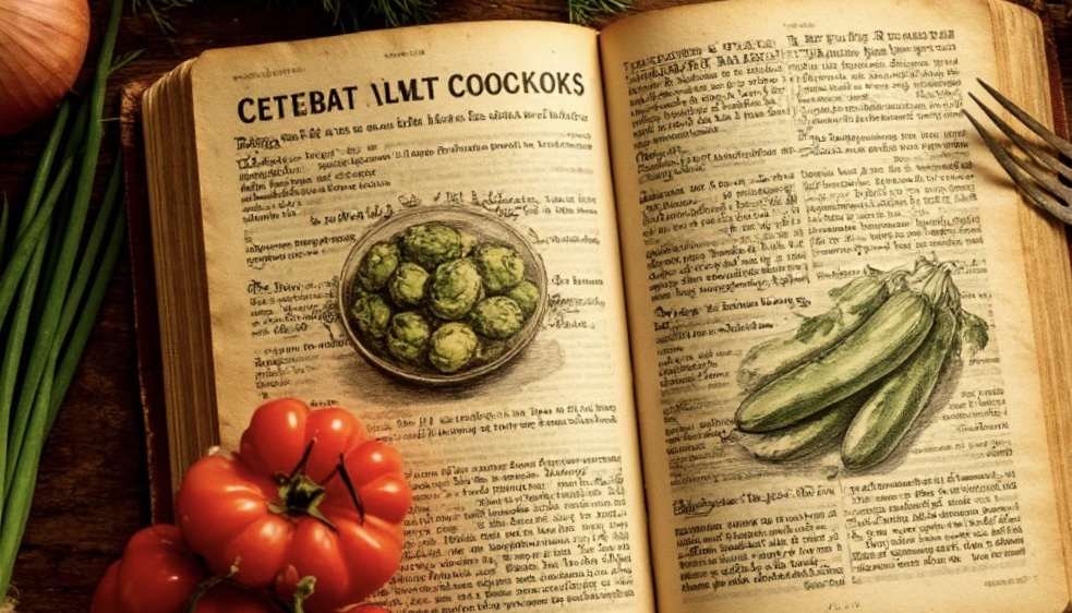 старинная кулинарная книга или ретро-сервировка