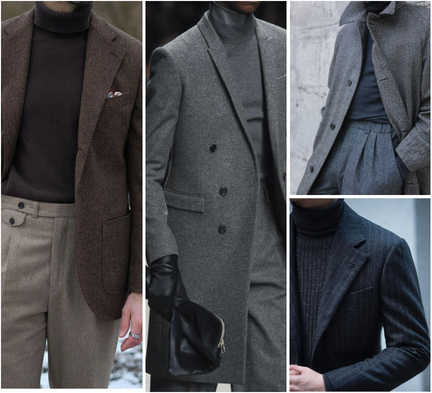 Примеры осенних мужских образов с использованием благородного, спокойного оттенка одежды серого цвета