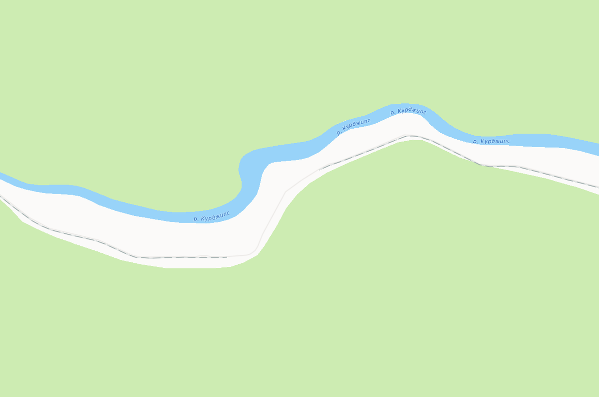 Разрыв железнодорожного полотна на схеме Гуамского ущелья. Изображение из Яндекс.Карты