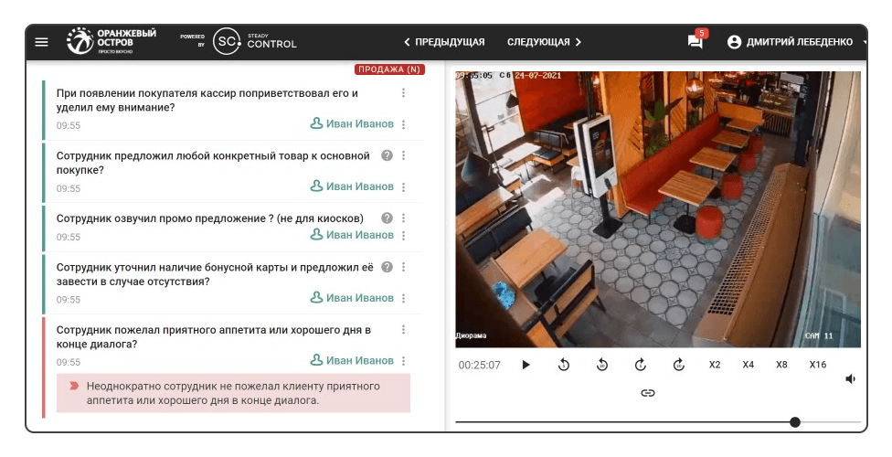 В каждой проверке есть детали инцидента, имя сотрудника и возможность обсудить с ним ошибку, не выходя из системы.
