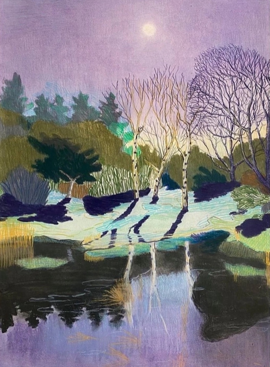 Луна над озером. Художник Пер Адольфсен