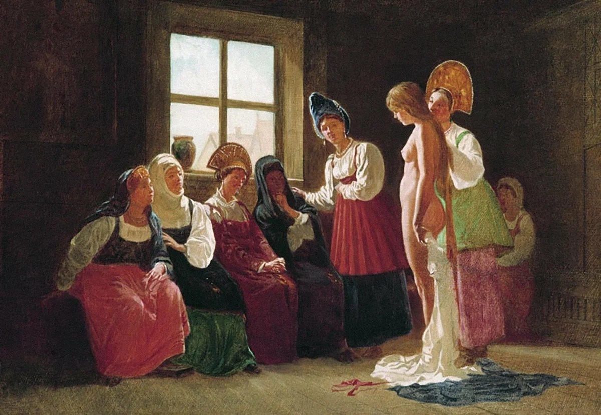 Григорий Григорьевич Мясоедов (1834 - 1911): "Смотрины невесты", холст, масло, 35 х 53 см Русский музей, Санкт-Петербург⠀