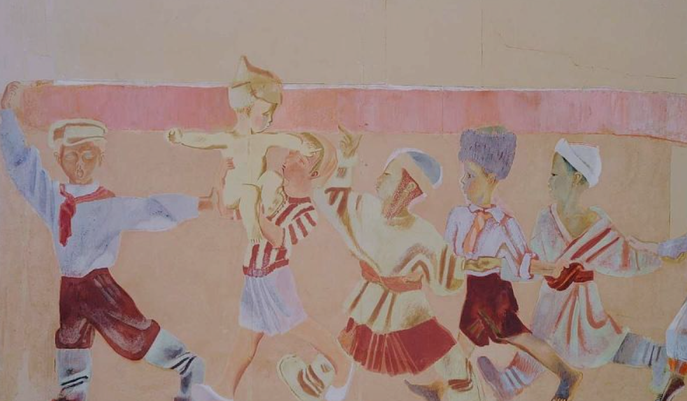 А.Ф. Пахомов. Хоровод детей всех наций. Четвертый фрагмент. 1929. Бумага на фанере, темпера, акварель