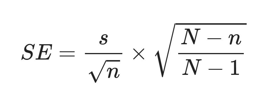 Формула вычисления стандартная ошибка среднего с поправкой на конечную популяцию