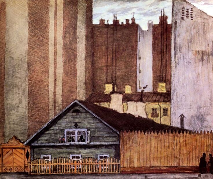 Вполне совремнная картинка. По соцсетям броядт подобные: маленький домик на фоне башни Газпрома