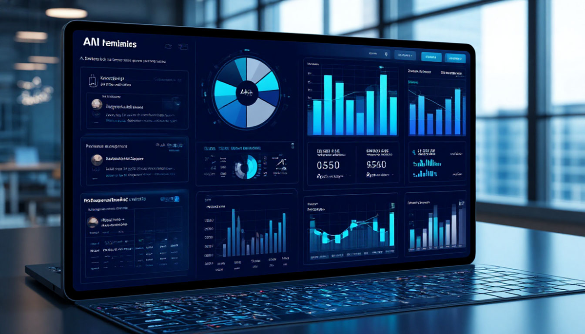 Интерфейс бизнес-аналитической платформы с элементами ИИ