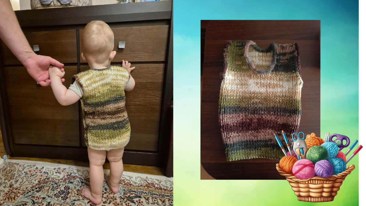 Сейчас август и жилеточка нам не нужна. Но очень скоро эта тёплая и мягкая вещица будет согревать моего внука.