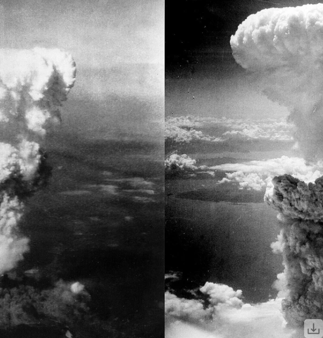 Ядерный гриб над Хиросимой (слева) и Нагасаки (справа). Фото: wikipedia.org