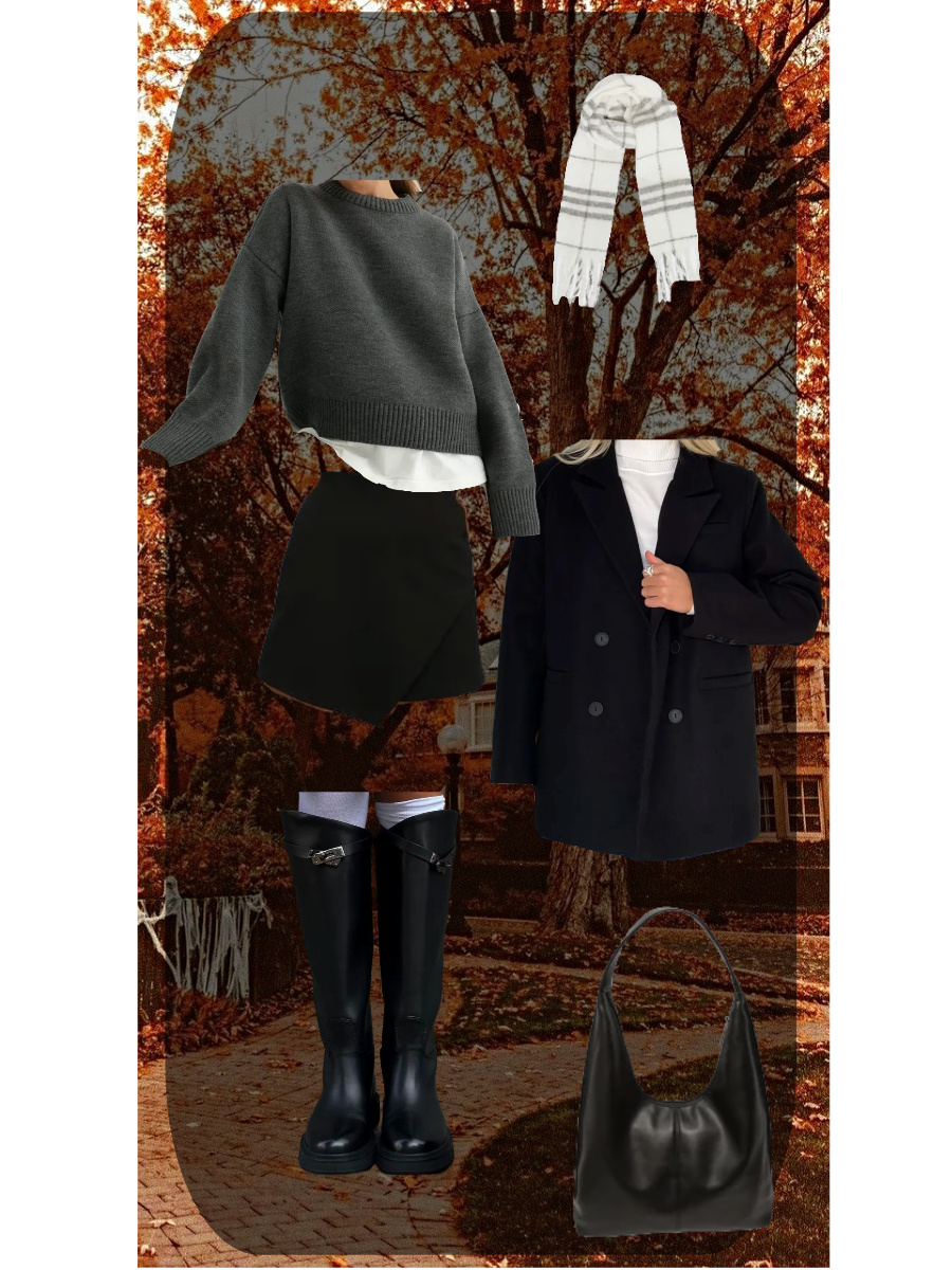 1.	Сапоги. Артикул №310229951;
2.	Свитер. Артикул №441420816;
3.	Полупальто. Артикул №260383786;
4.	Юбка шорты. Артикул №335410892;
5.	Сумка. Артикул №173197957;
6.	Шарф. Артикул № 277163963.
