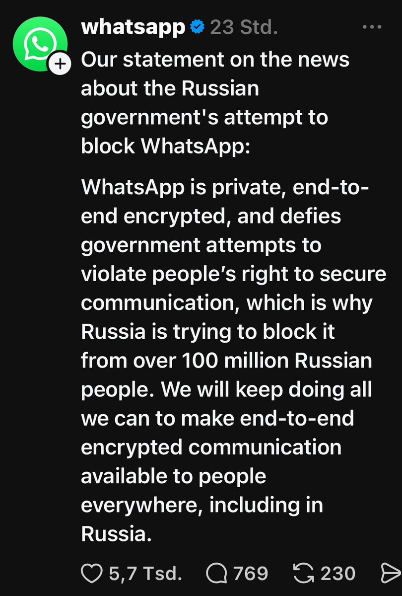 То самое официальное заявление компании WhatsApp в социальной сети Threads