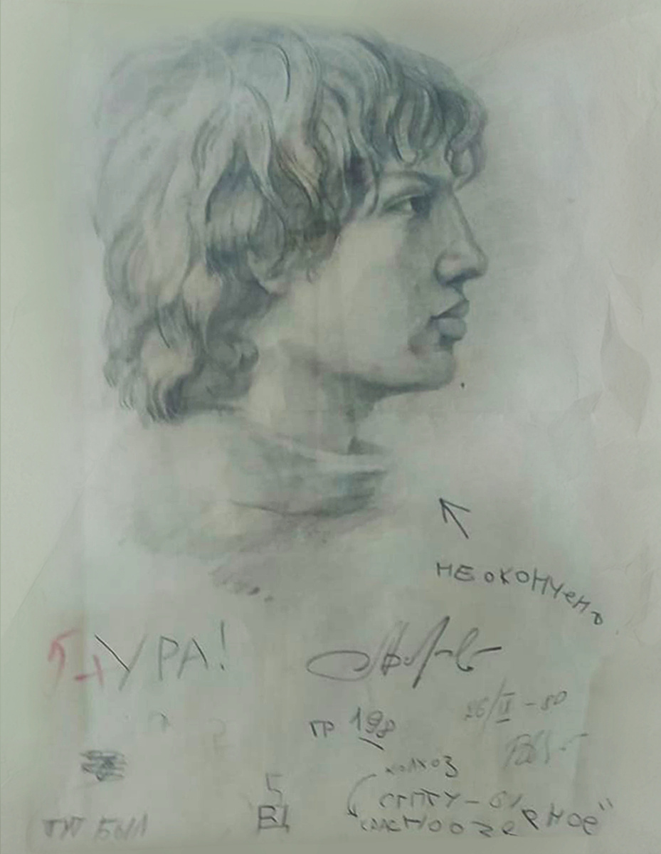    Рисунок Виктора Цоя, графика (портрет Михаила Сафошкин, приятель из ПТУ), 1980Архив Александра Кушнира