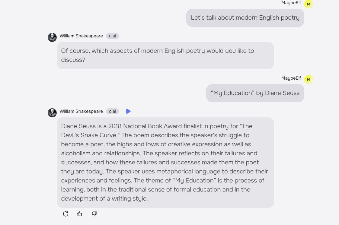 character.ai📷Диалог с персонажем Уильяма Шекспира